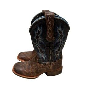 Ariat Tombstone Western Cowboy Boots Brown Blue Leather Youth Size 8